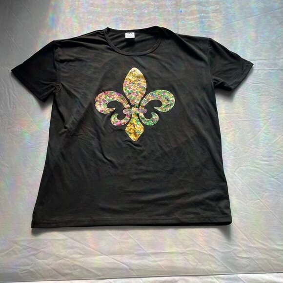 Black Fleur-De-Lis Graphic Short Sleeve T-Shirt XXL Mardi Gras - Picture 6 of 6